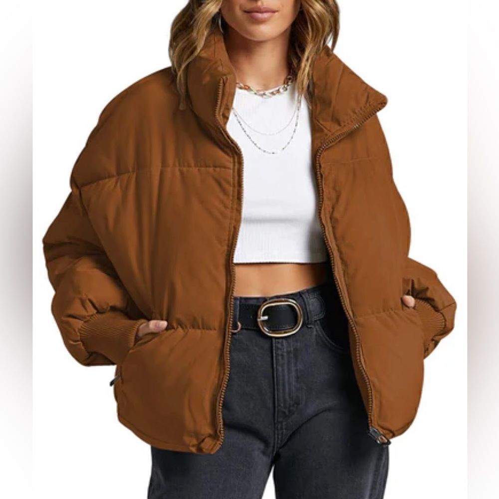 Zeagoo brown full zip baggy puffer jacket size medium NWT